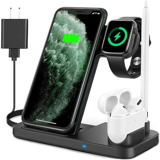 15W Wireless Charging Dock Station, 4 in 1 Qi Fast Wireless Charger for iPhone 11/11 Pro/11 Pro Max/Xs Max/XS/XR/8/7/6s/, Samsung Galaxy S20 plus Ultra s10, Note 10/10+/9, Edge S7/S8/S8 plus, Apple