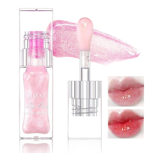 Color Changing Lip Gloss Lipstick,Natural Glitter Magic Color Changing PH Lip Balm,Big Brush Head Long Lasting Moisturizing Plumping Non-Sticky Pink Lip Oil for Women Girls