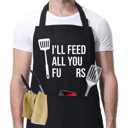 Funny Aprons for Men, Women with 3 Pockets Cooking Grilling BBQ Chef Apron